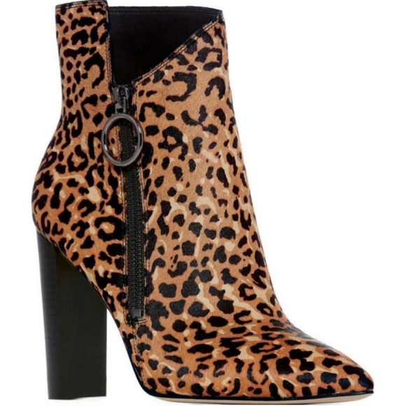 NIB Paige Kate Asymmetrical Leopard Print Leather Bootie Size 6 Animal Print